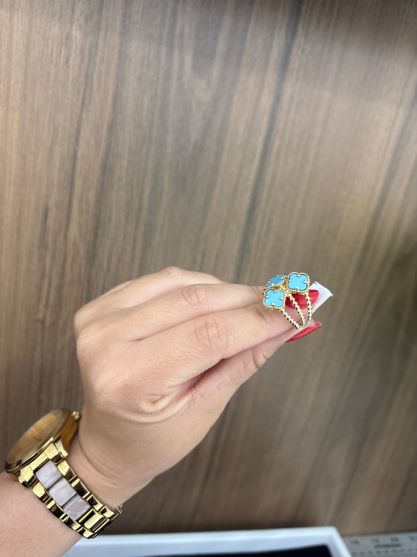 14k blue flower ring