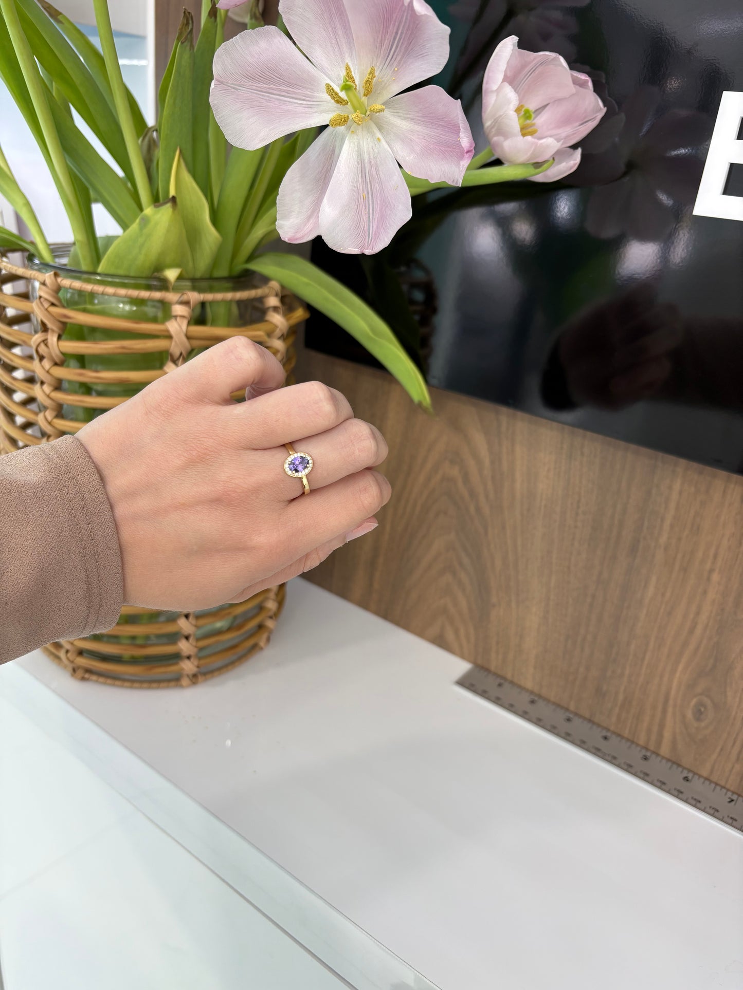 10K Purple Oval Stone Ring