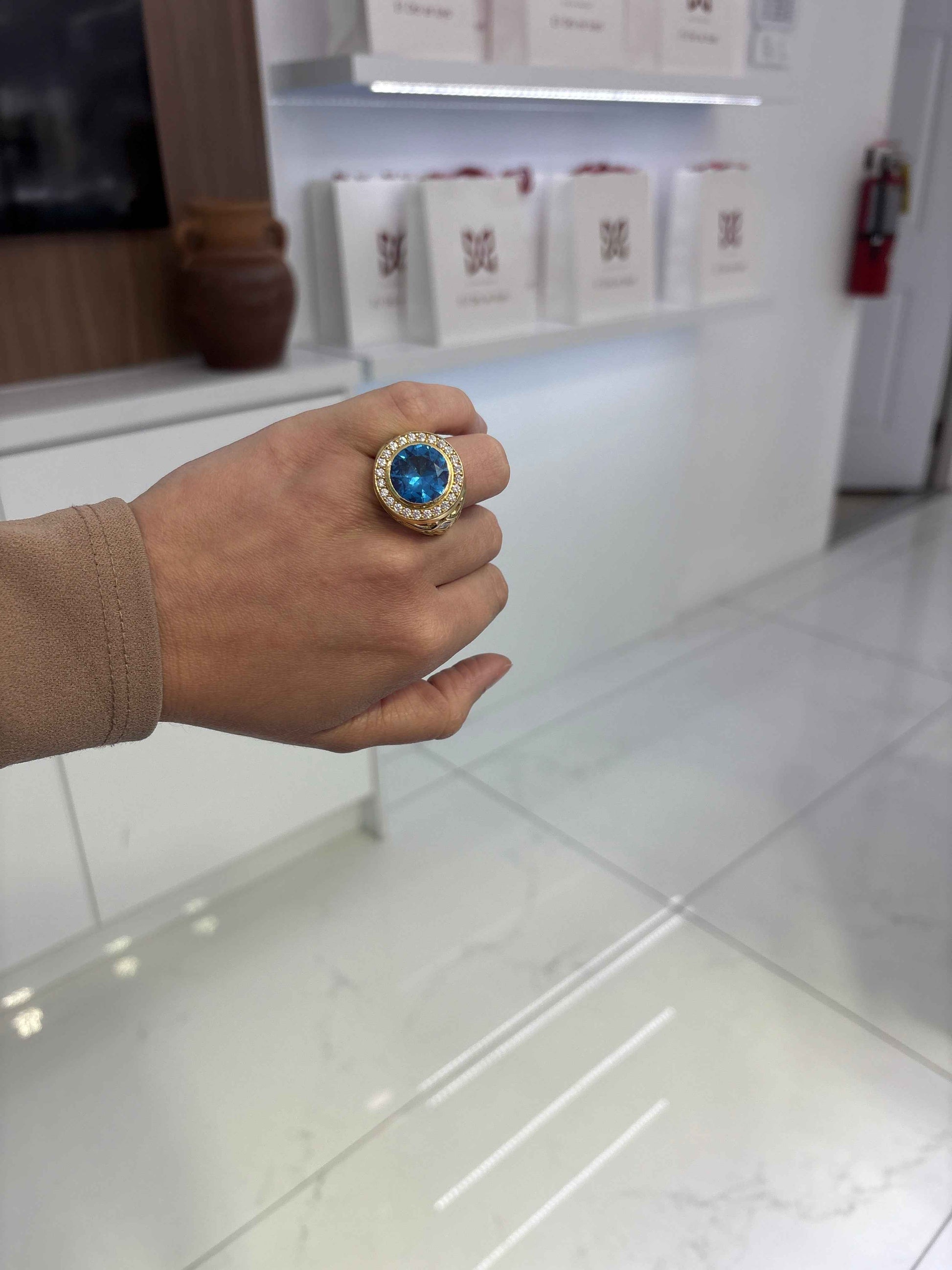 10K Solid Blue Stone Ring