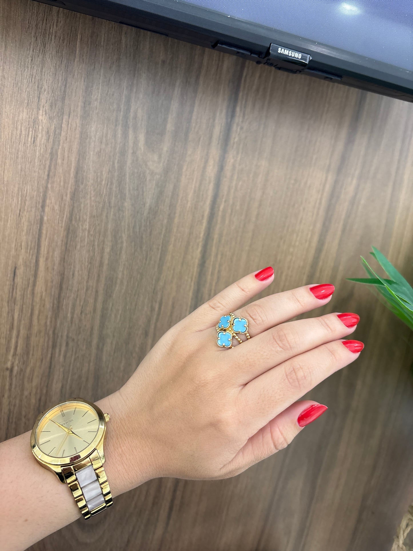 14k blue flower ring