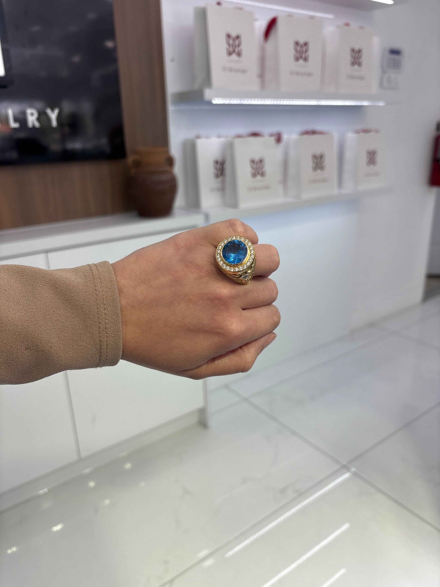 10K Solid Blue Stone Ring