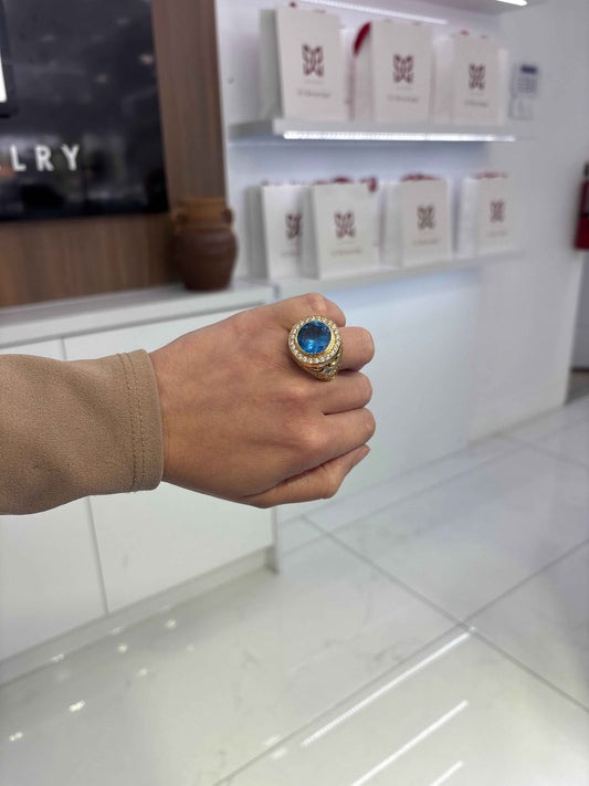 10K Solid Blue Stone Ring