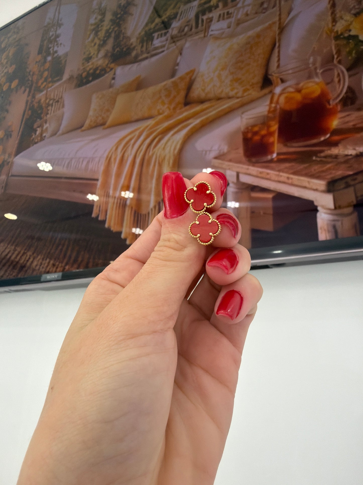 Red earrings 14k