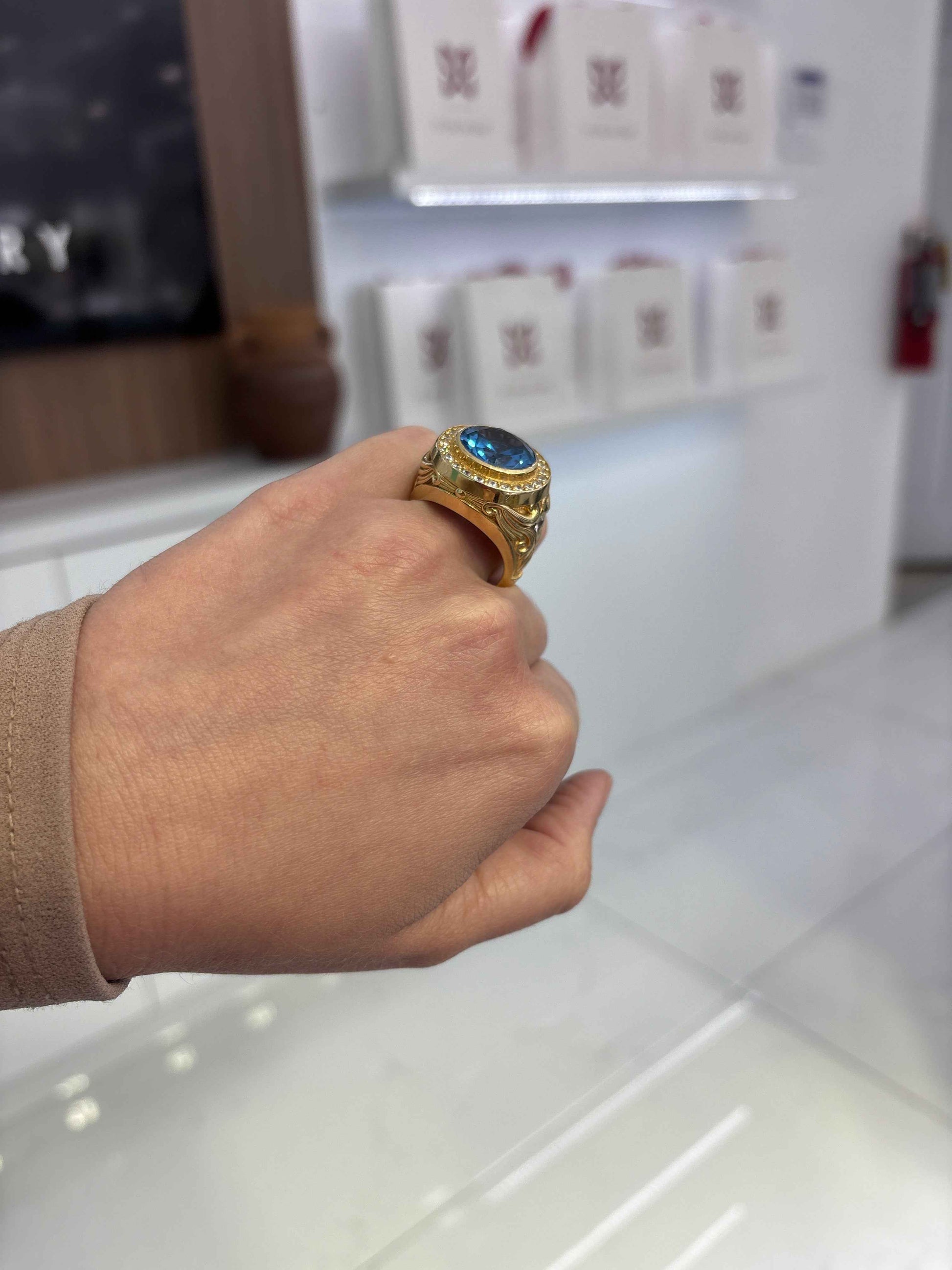 10K Solid Blue Stone Ring
