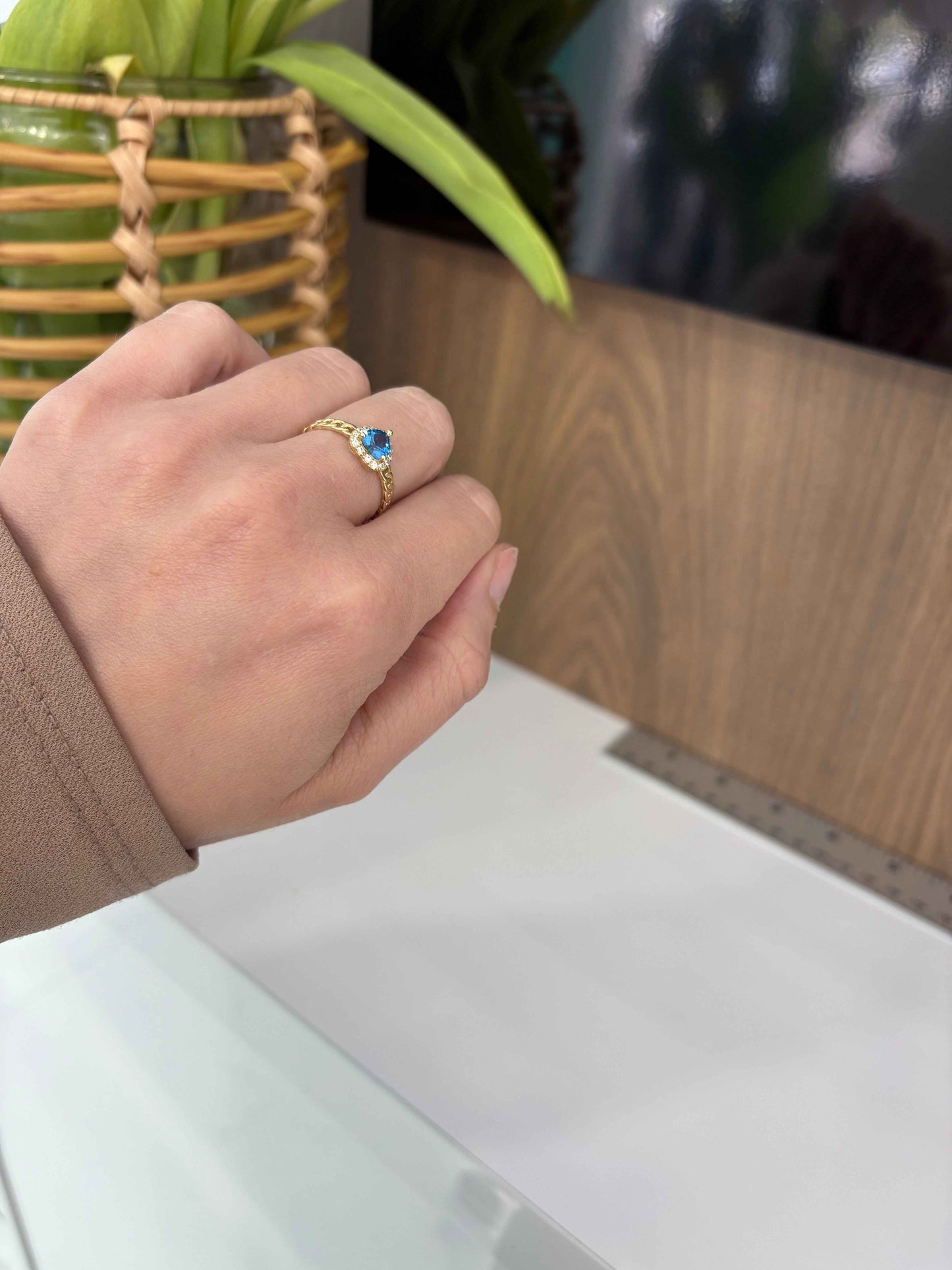 10K Blue Heart Ring