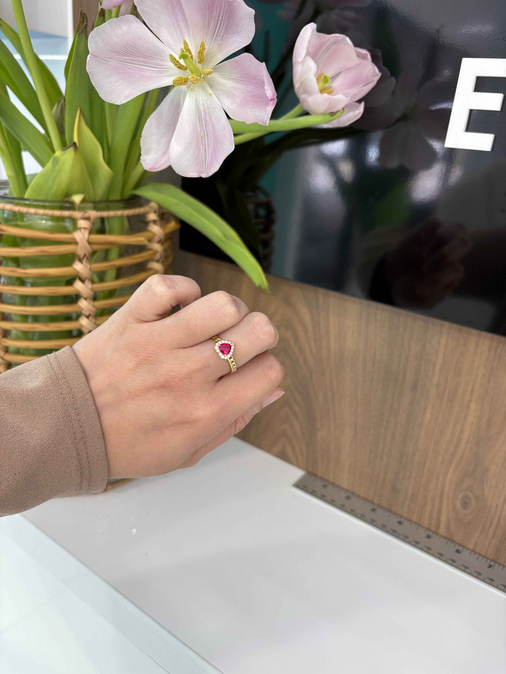10K Red Heart Stone Ring
