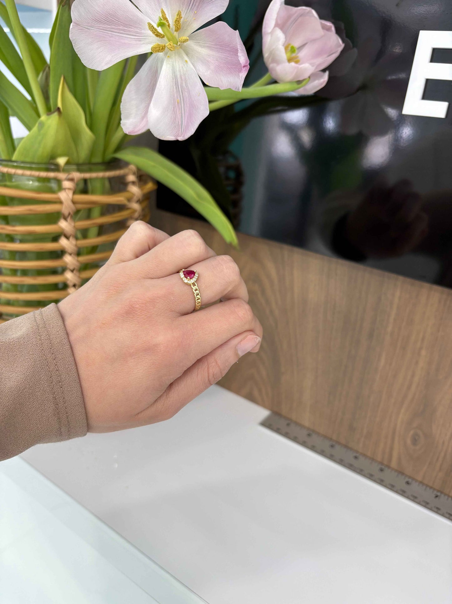 10K Red Heart Stone Ring