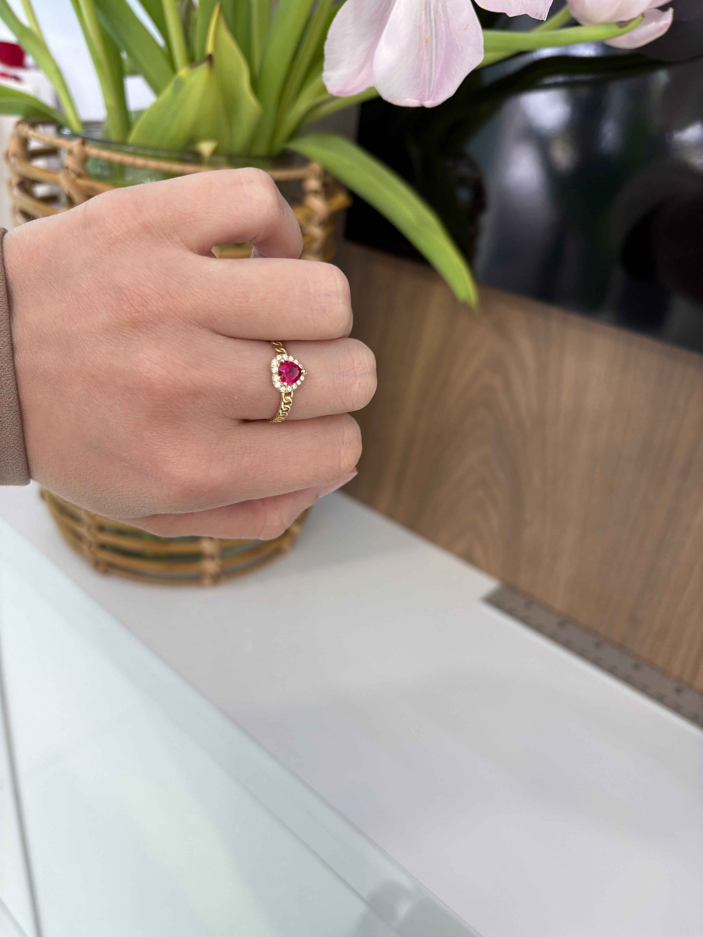 10K Red Heart Stone Ring