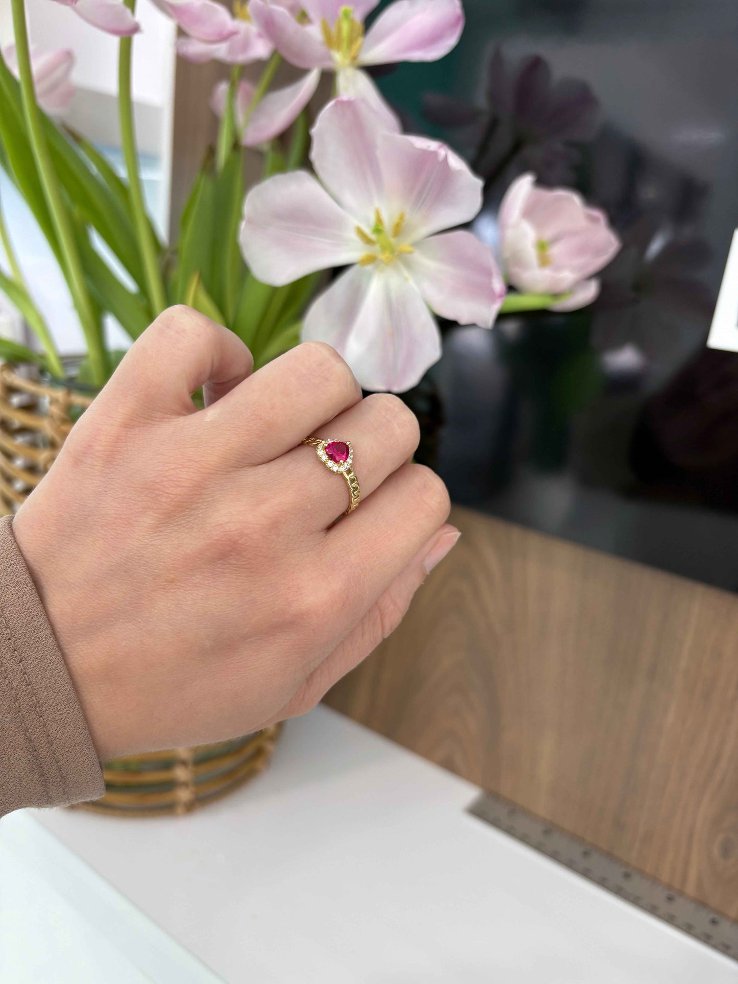 10K Red Heart Stone Ring