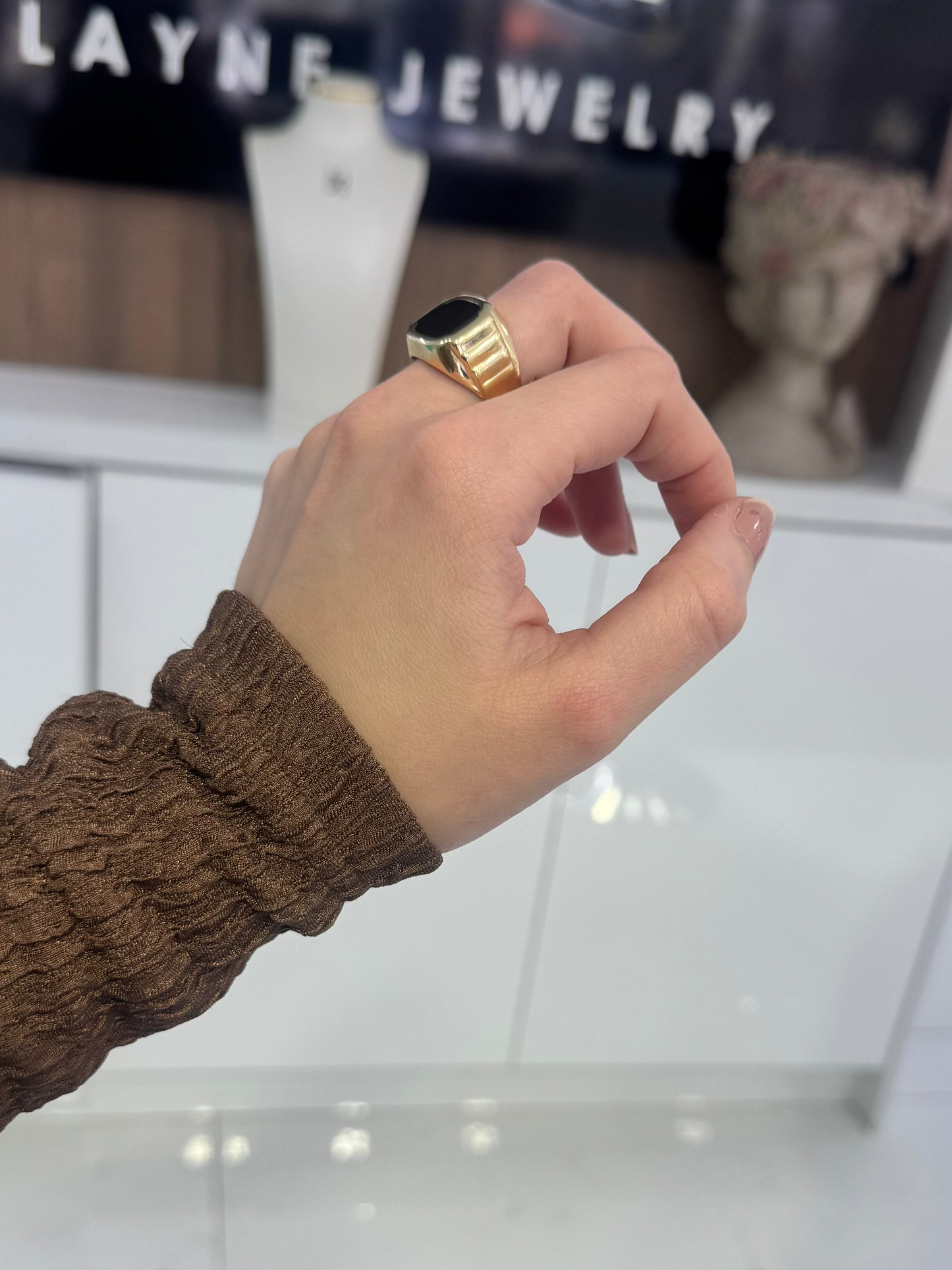 14K Black Front Men Ring