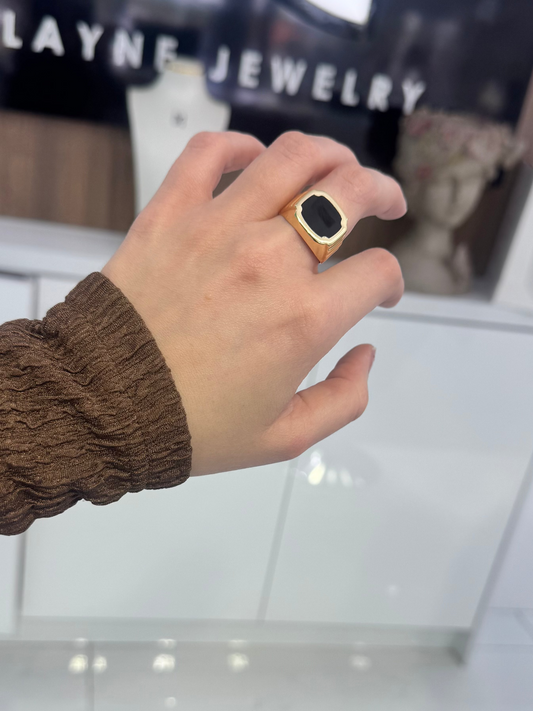 14K Black Front Men Ring