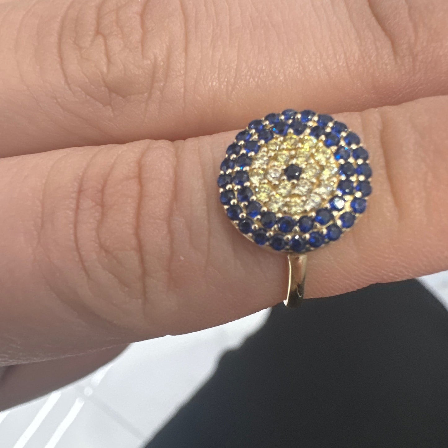 14k Ring Zircons Blue & Yellow